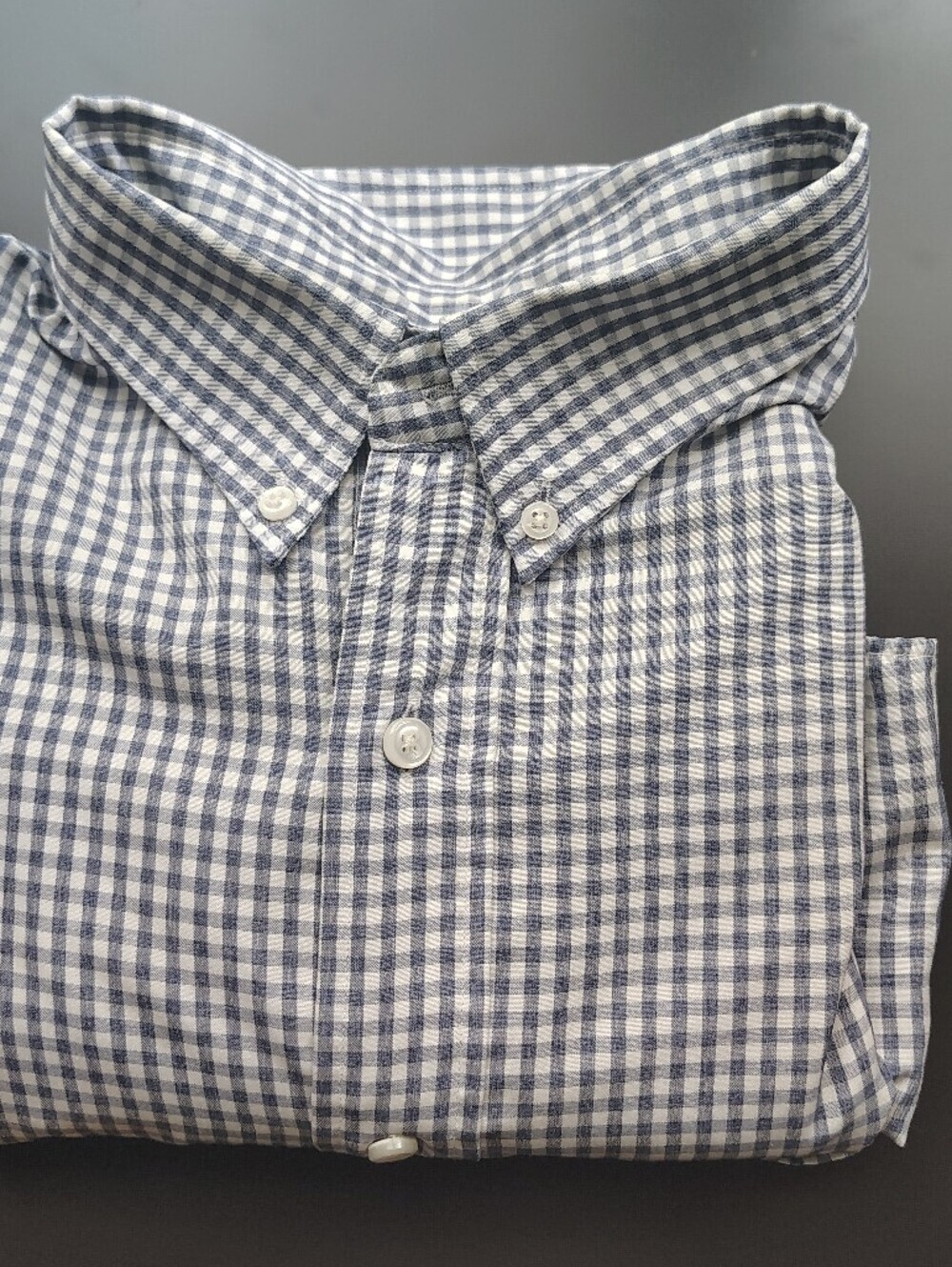 Roundtree & Yorke Navy and White Gingham Button-Down Shirt XXL